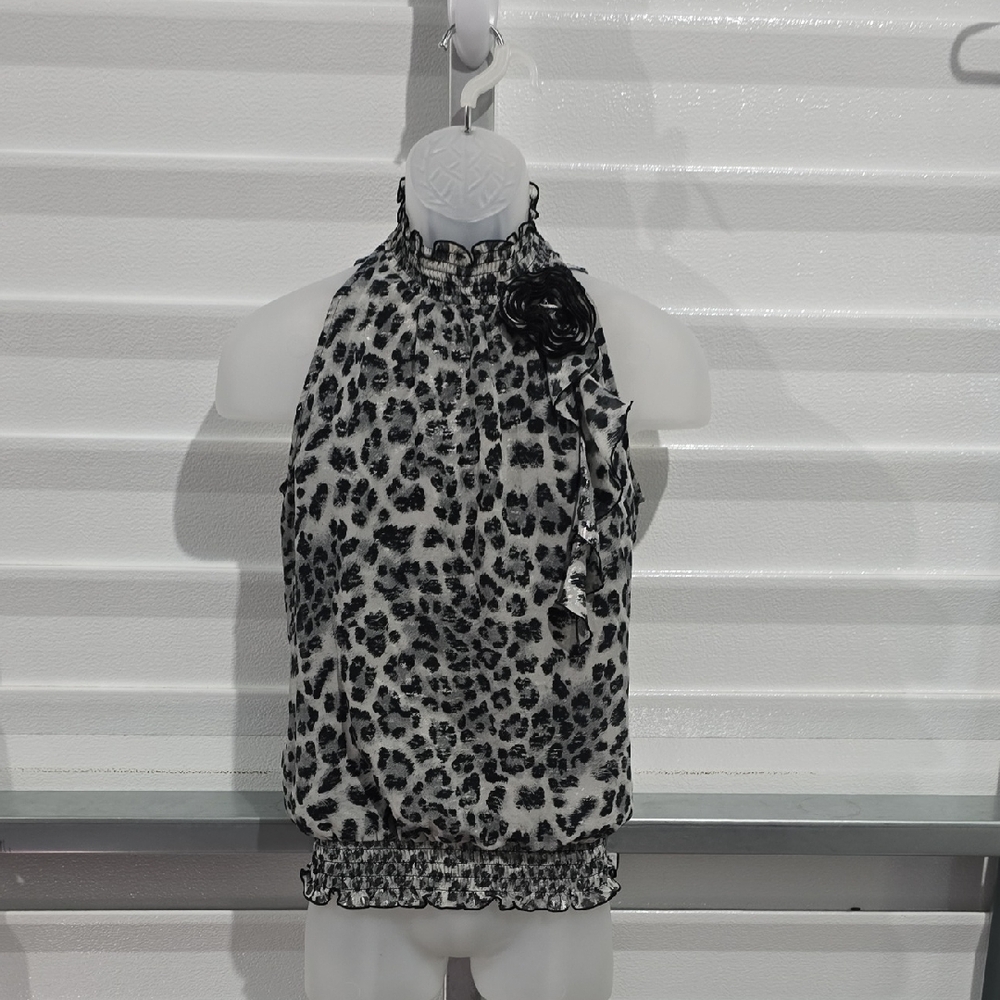 A. Byer Black and Gray Leopard Print Blouse Size Medium